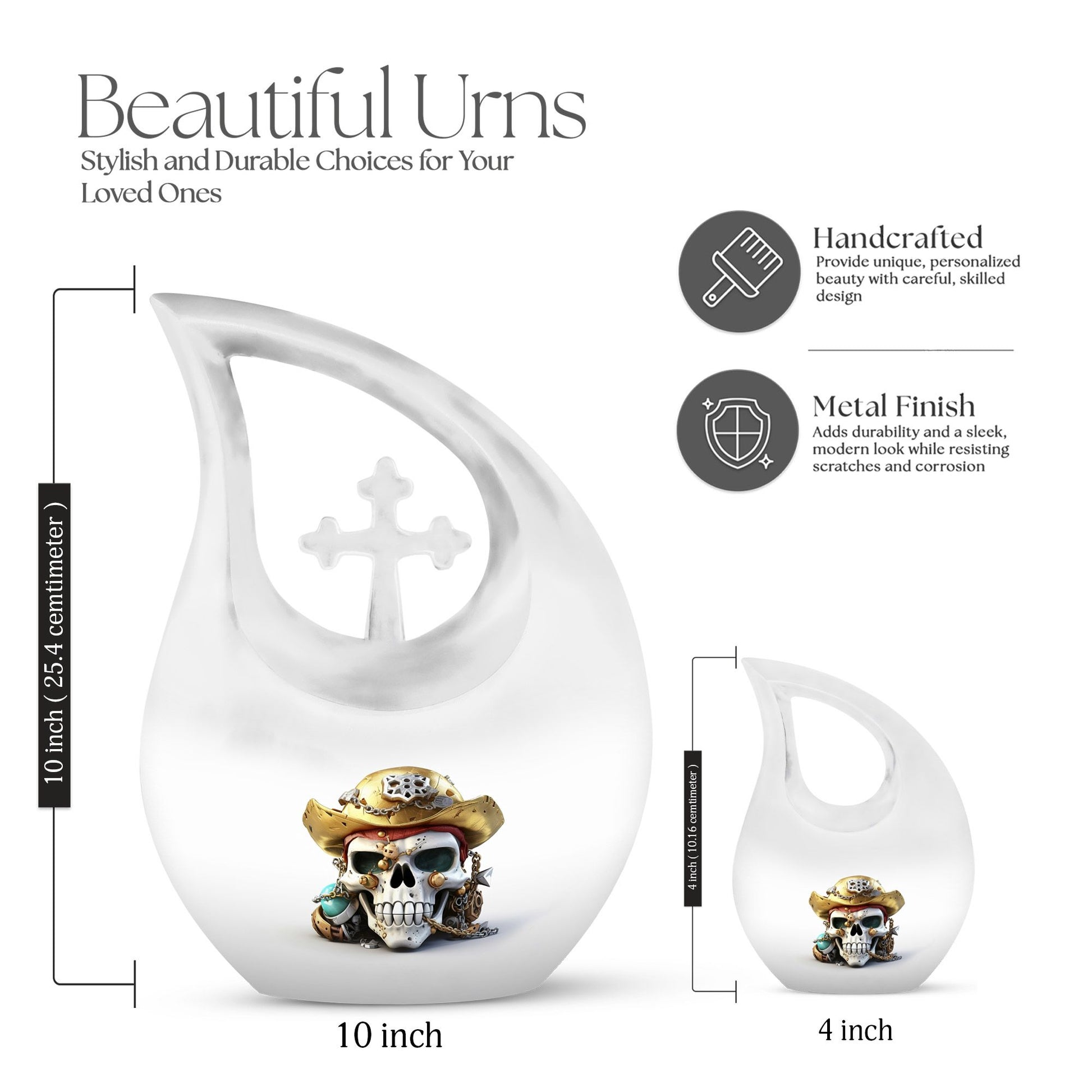 10 inch Skull Themed Aluminum Cross Drop Design 