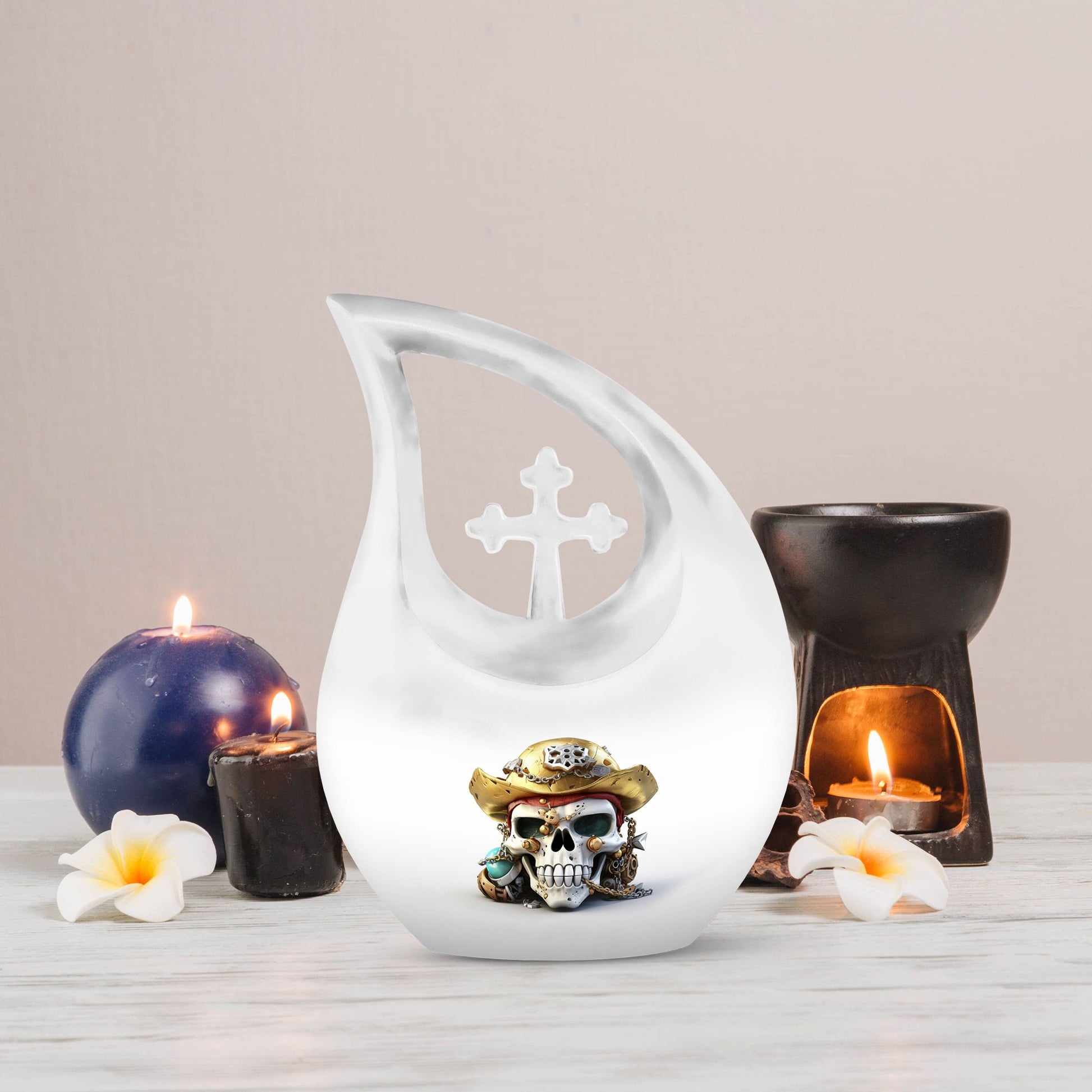 10 inch Skull Themed Aluminum Cross Drop Design 