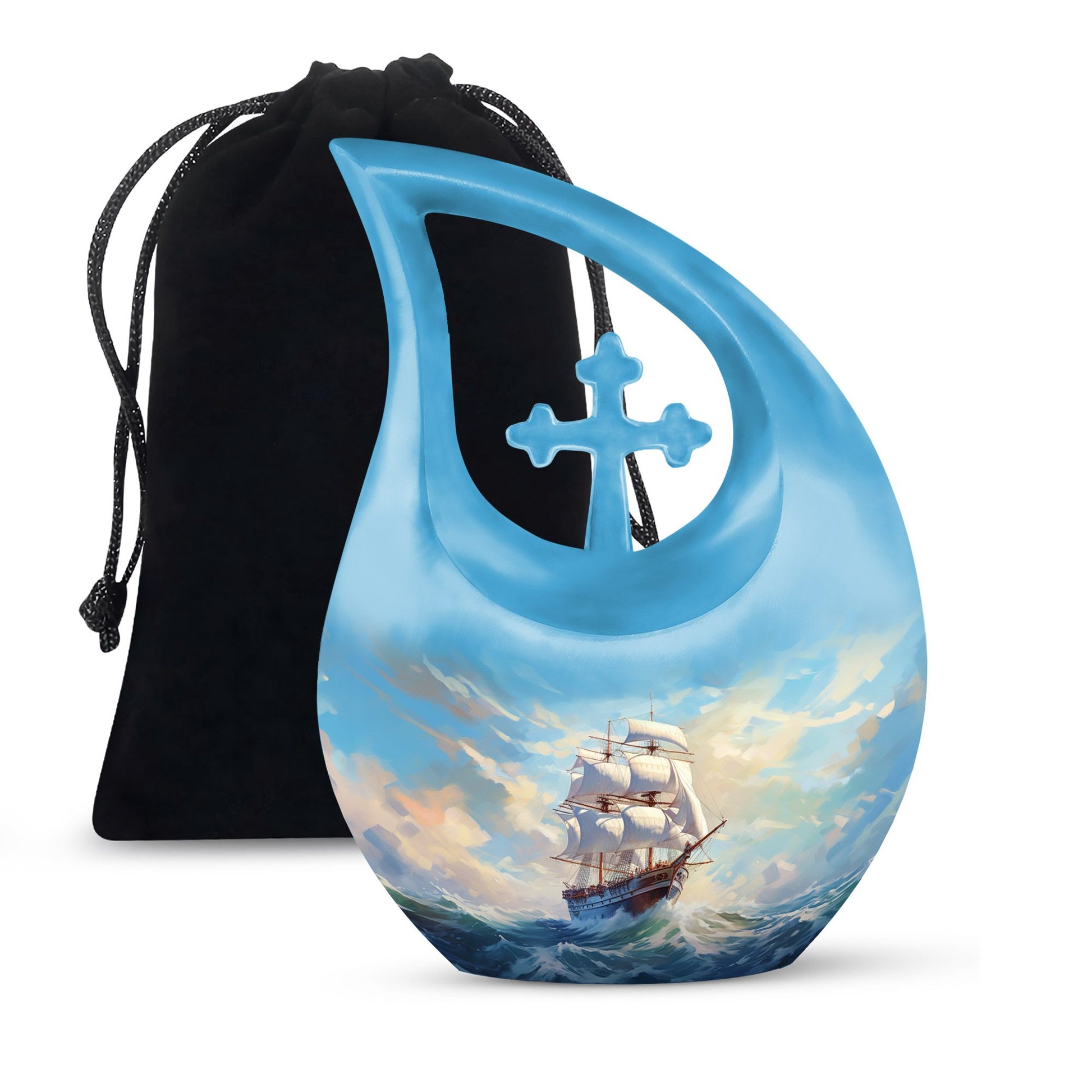 10-inch Ship Urn in Cross Drop design for cremation ashes, 