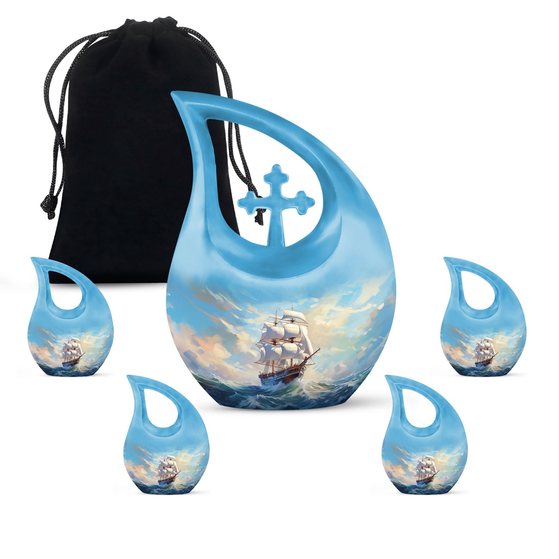 10-inch Ship Urn in Cross Drop design for cremation ashes, 