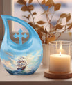 10-inch Ship Urn in Cross Drop design for cremation ashes, 