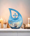 10-inch Ship Urn in Cross Drop design for cremation ashes, 