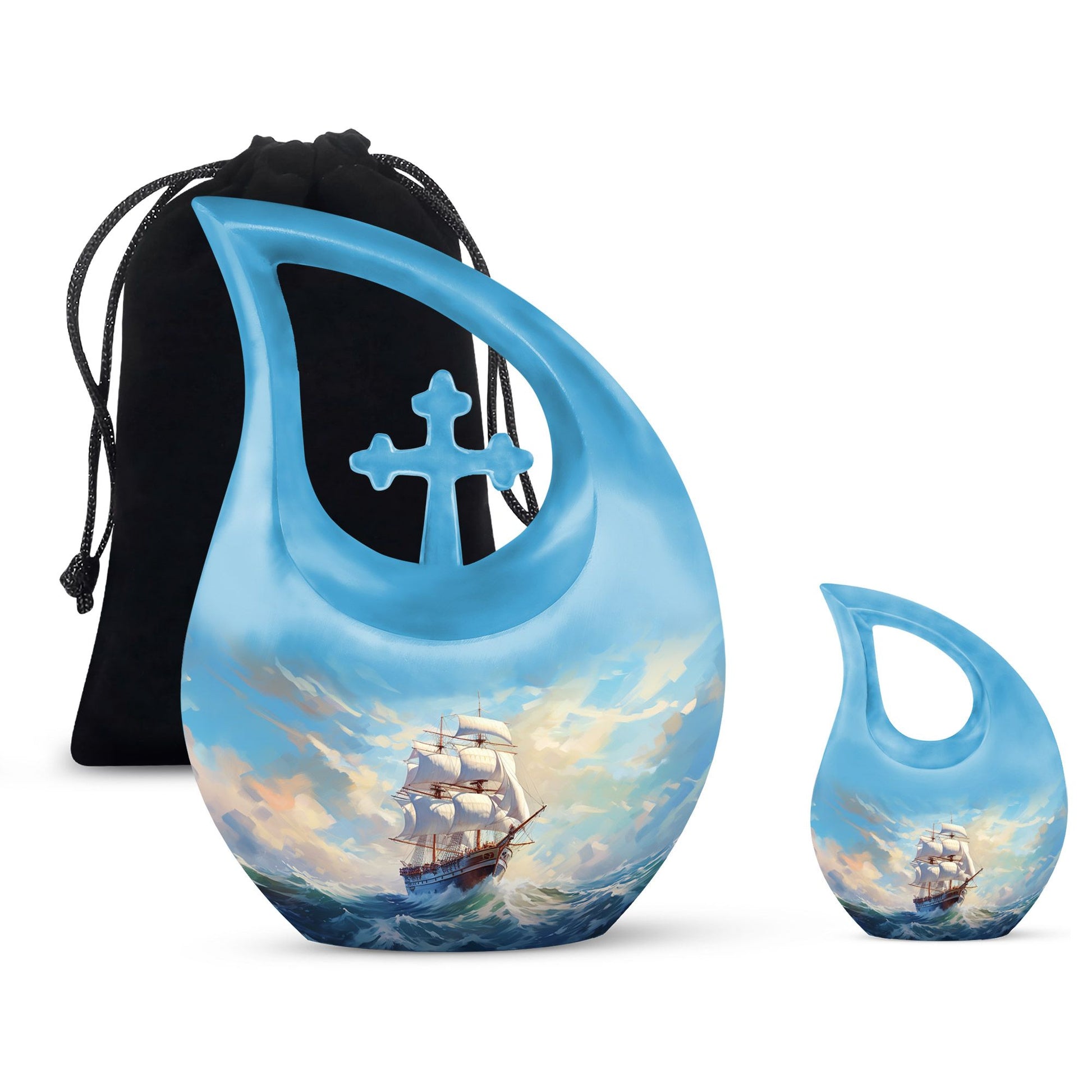 10-inch Ship Urn in Cross Drop design for cremation ashes, 