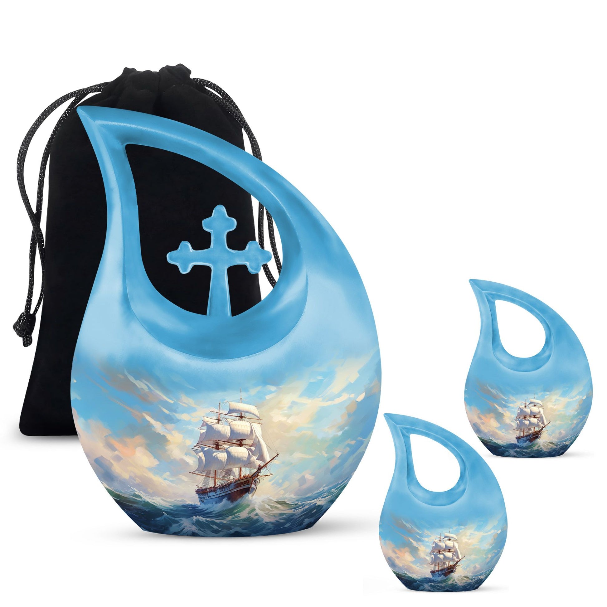 10-inch Ship Urn in Cross Drop design for cremation ashes, 