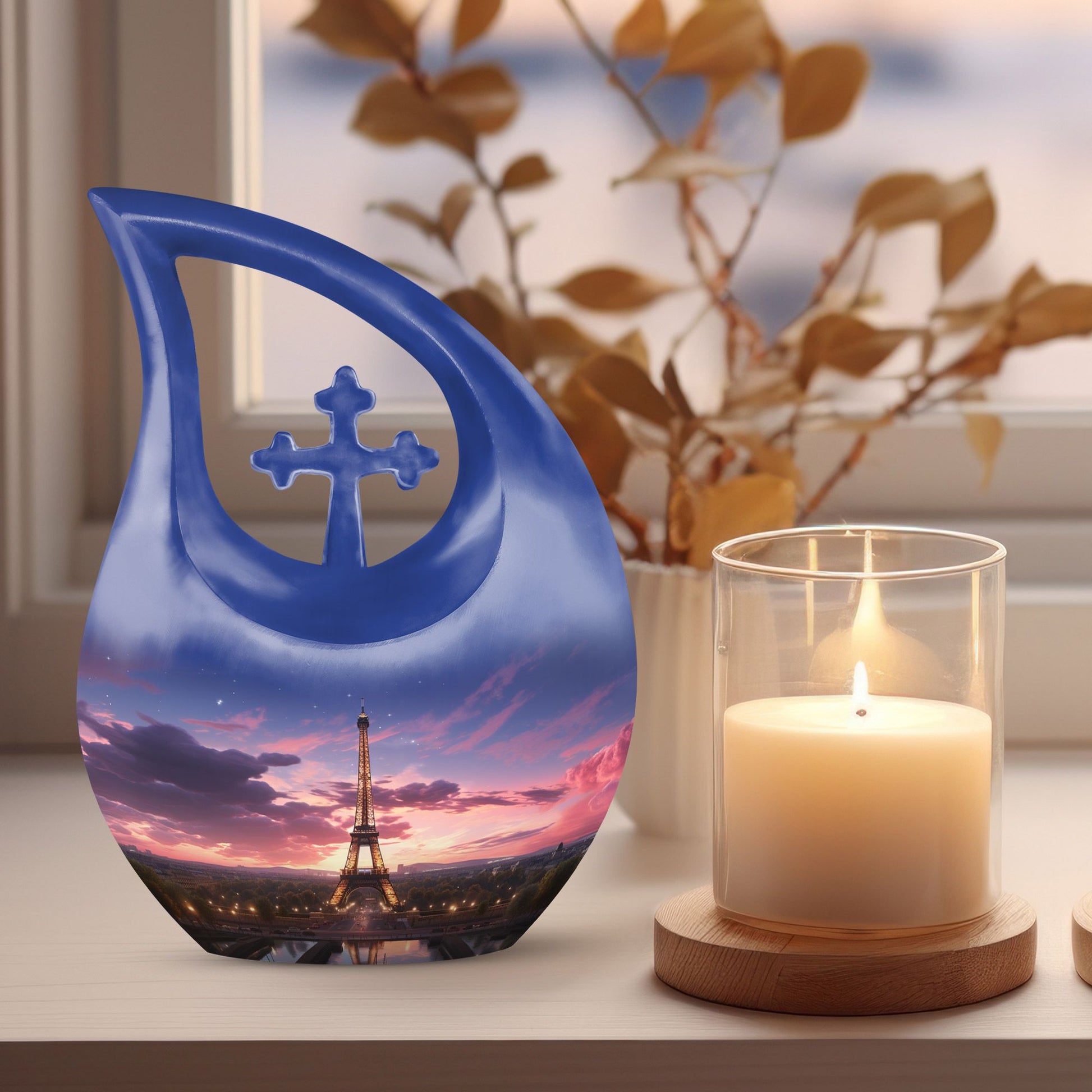 10-inch Eiffel Tower-themed Cross Drop Urn