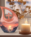 10-inch Wilderness urn with cross drop design for ashes,