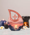 10-inch Wilderness urn with cross drop design for ashes,