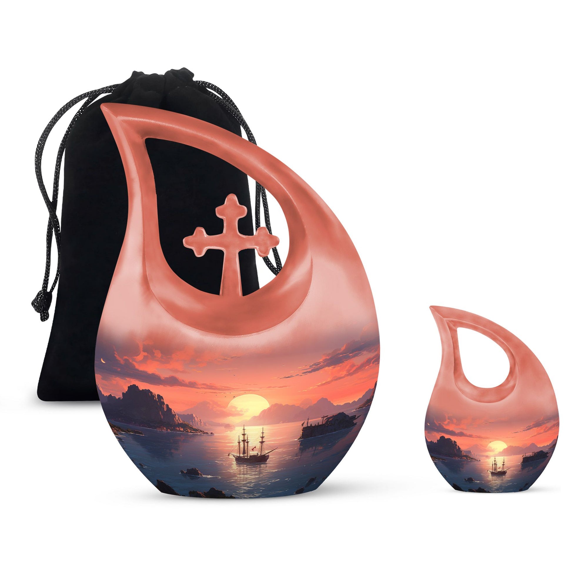 10-inch Wilderness urn with cross drop design for ashes,