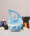 10-inch Wave Cross Drop Urn, Custom Made and Personalized 