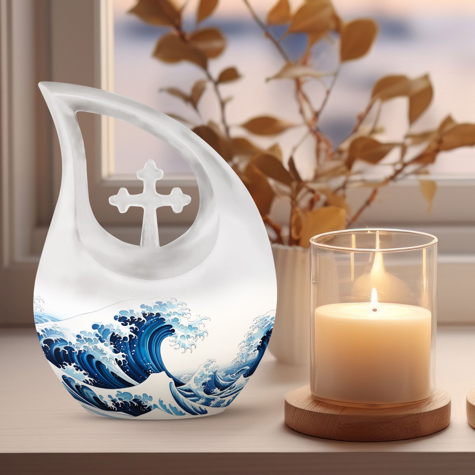 Cross Drop design, modern memorial urn 