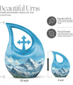 10-inch Mountain themed Cross Drop urn in Aluminium for Dad's ashes