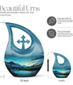 10-inch Mountain Urn with Cross Drop design, includes 