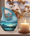 10-inch Mountain Urn with Cross Drop design, includes 