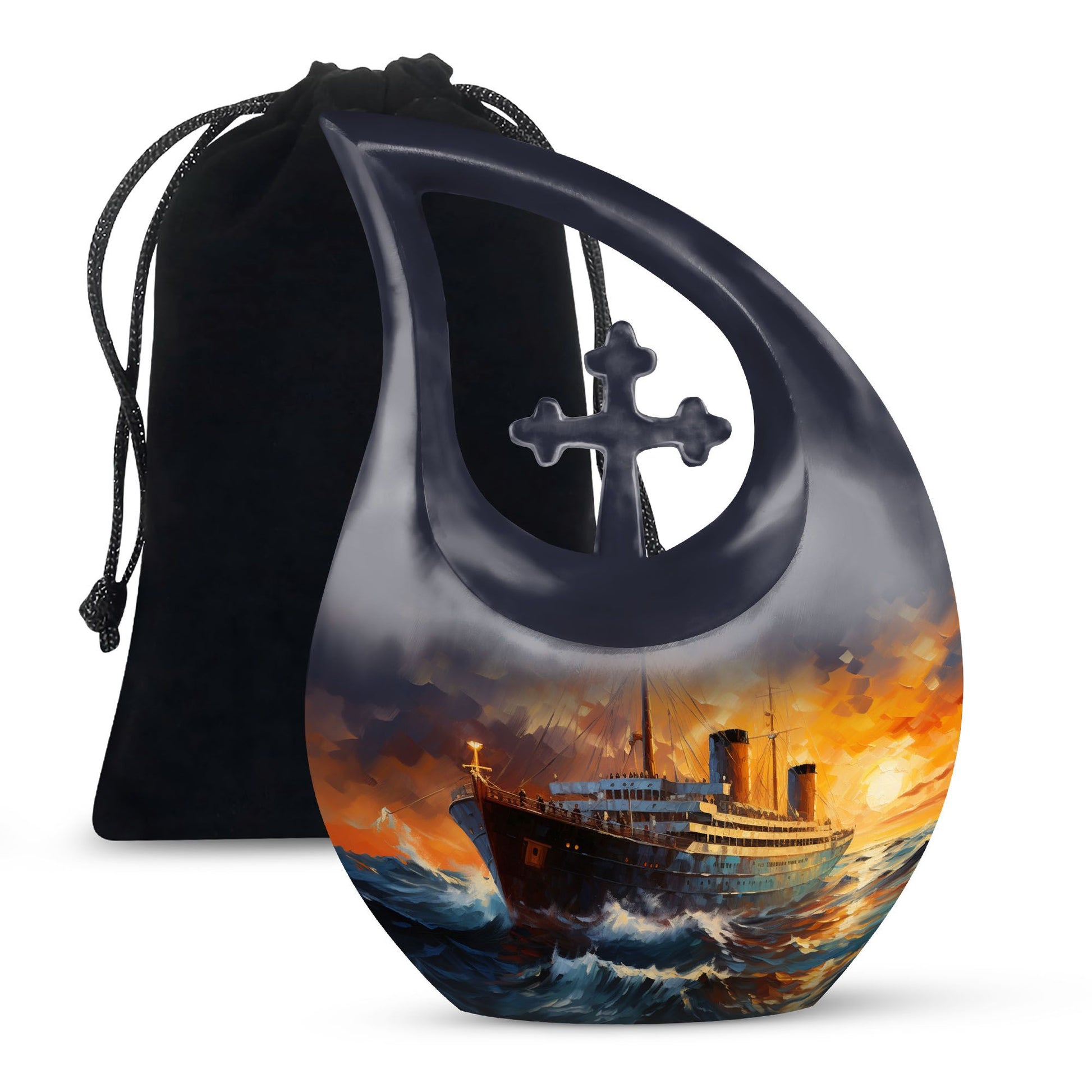 10-inch Ship Urn with Cross Drop design