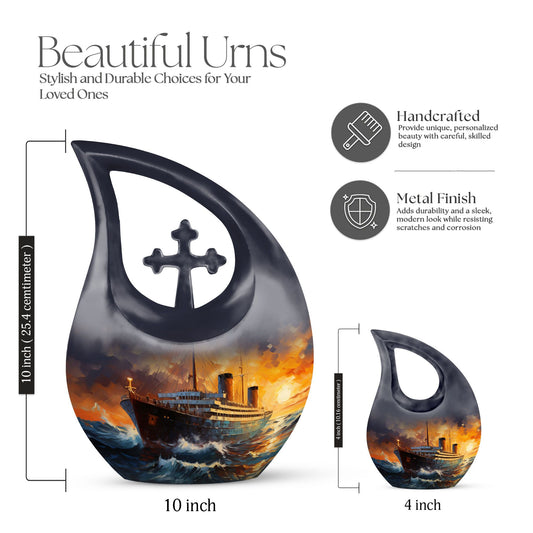 10-inch Ship Urn with Cross Drop design