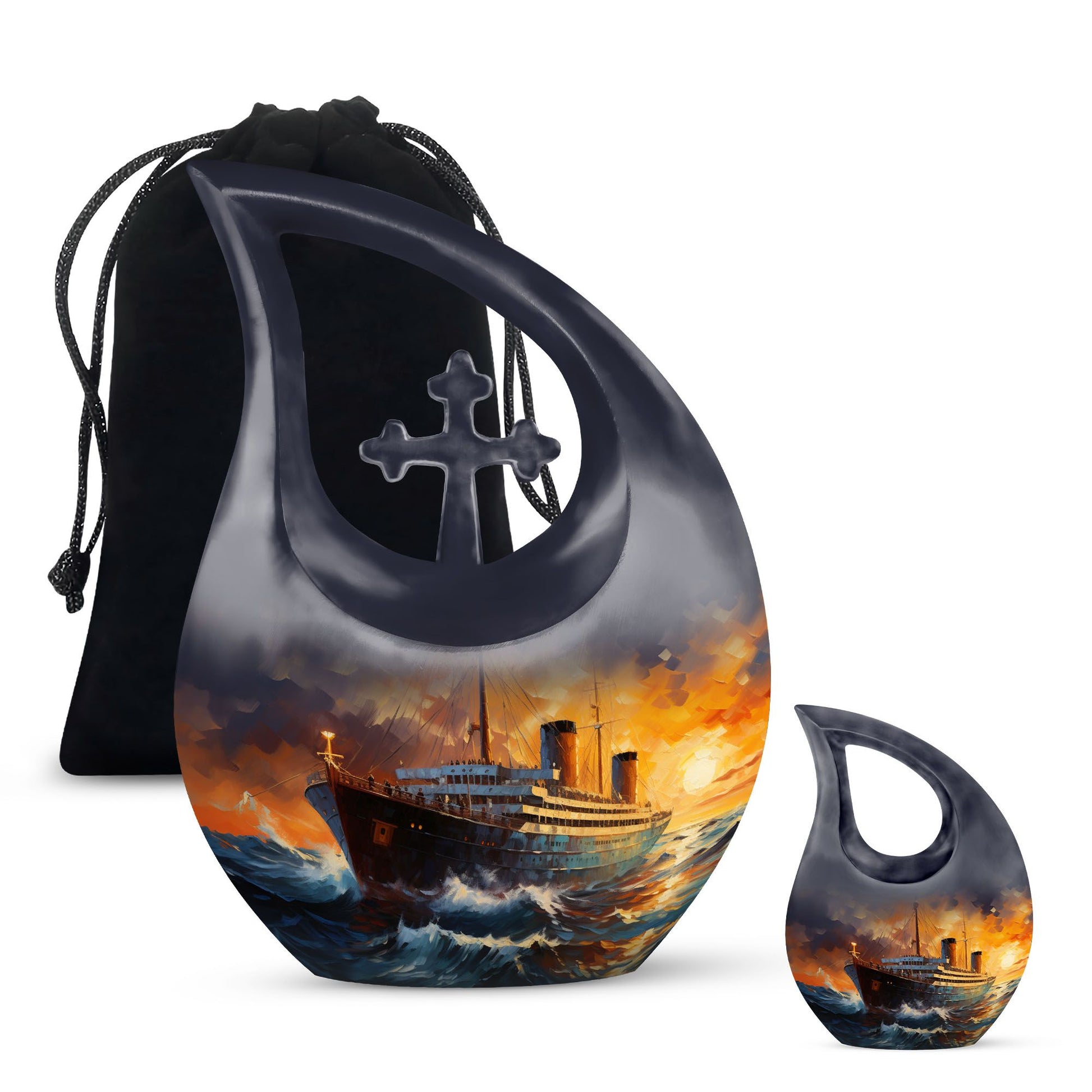 10-inch Ship Urn with Cross Drop design