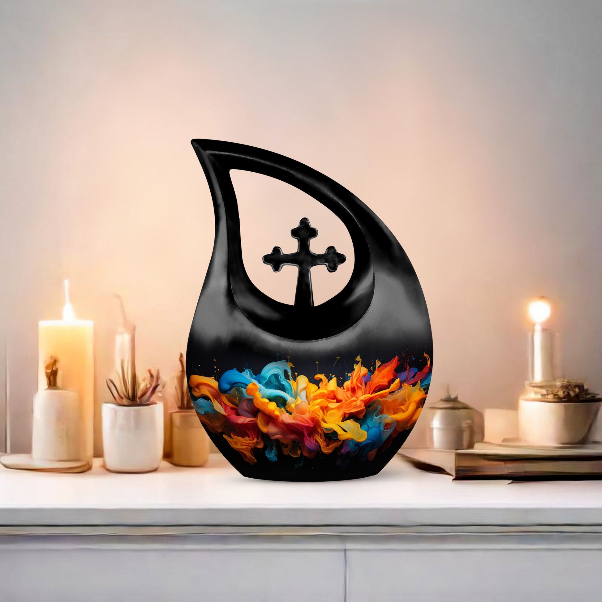 Abstract Cross Drop Personalized Urn 