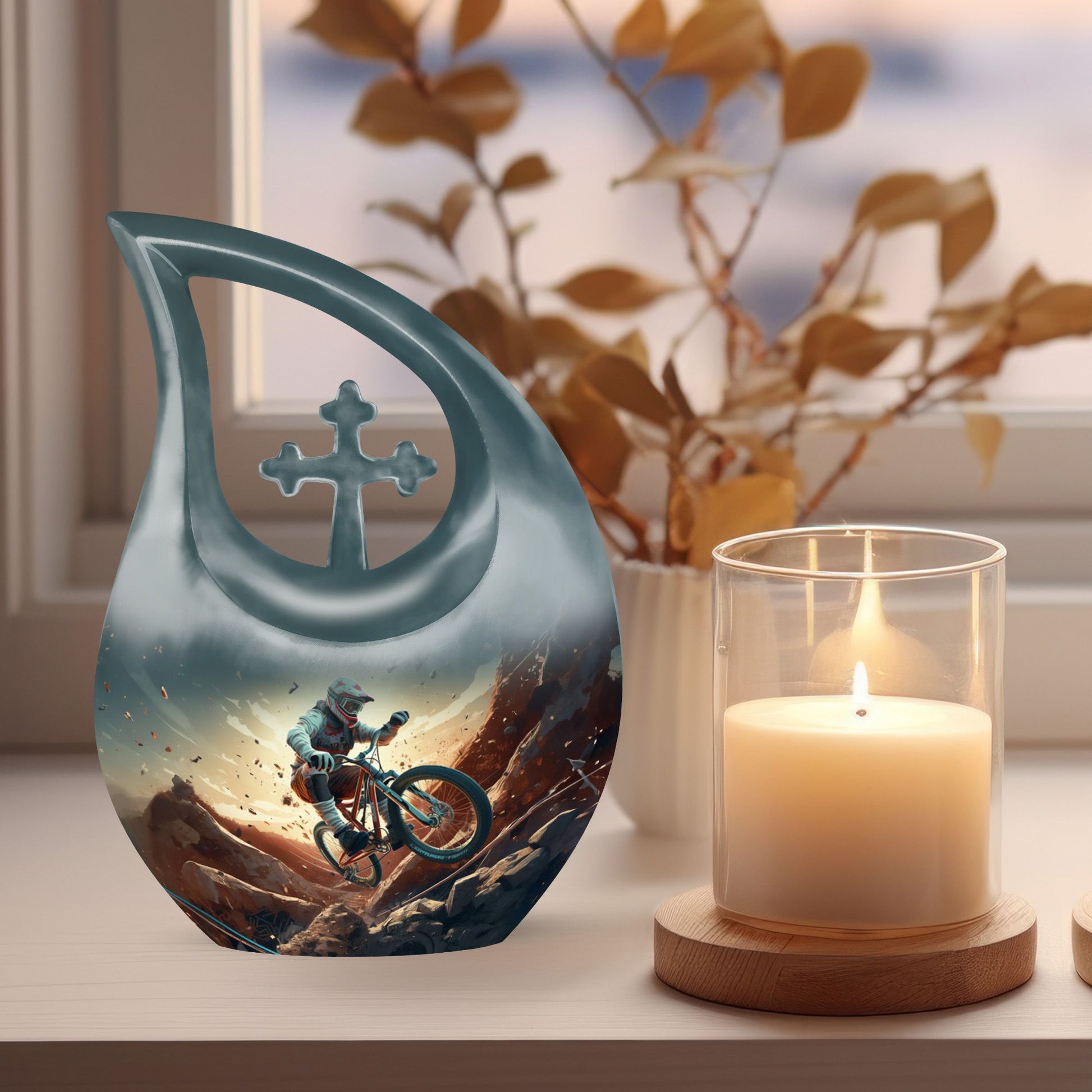 Mountain Trail Biker Cross Drop Memorial urn 