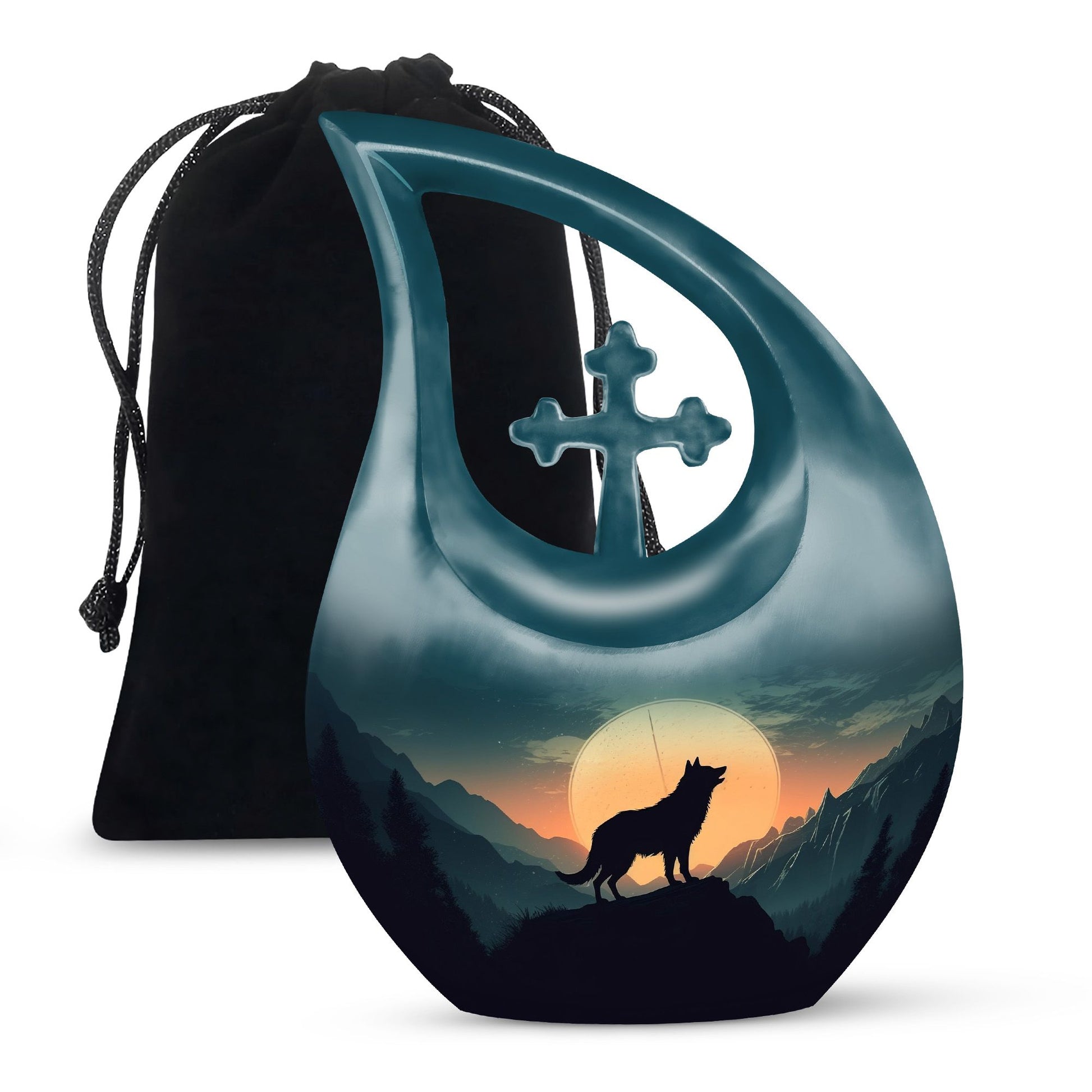 10 Inch, Wolf Howling Moon themed aluminium urn 