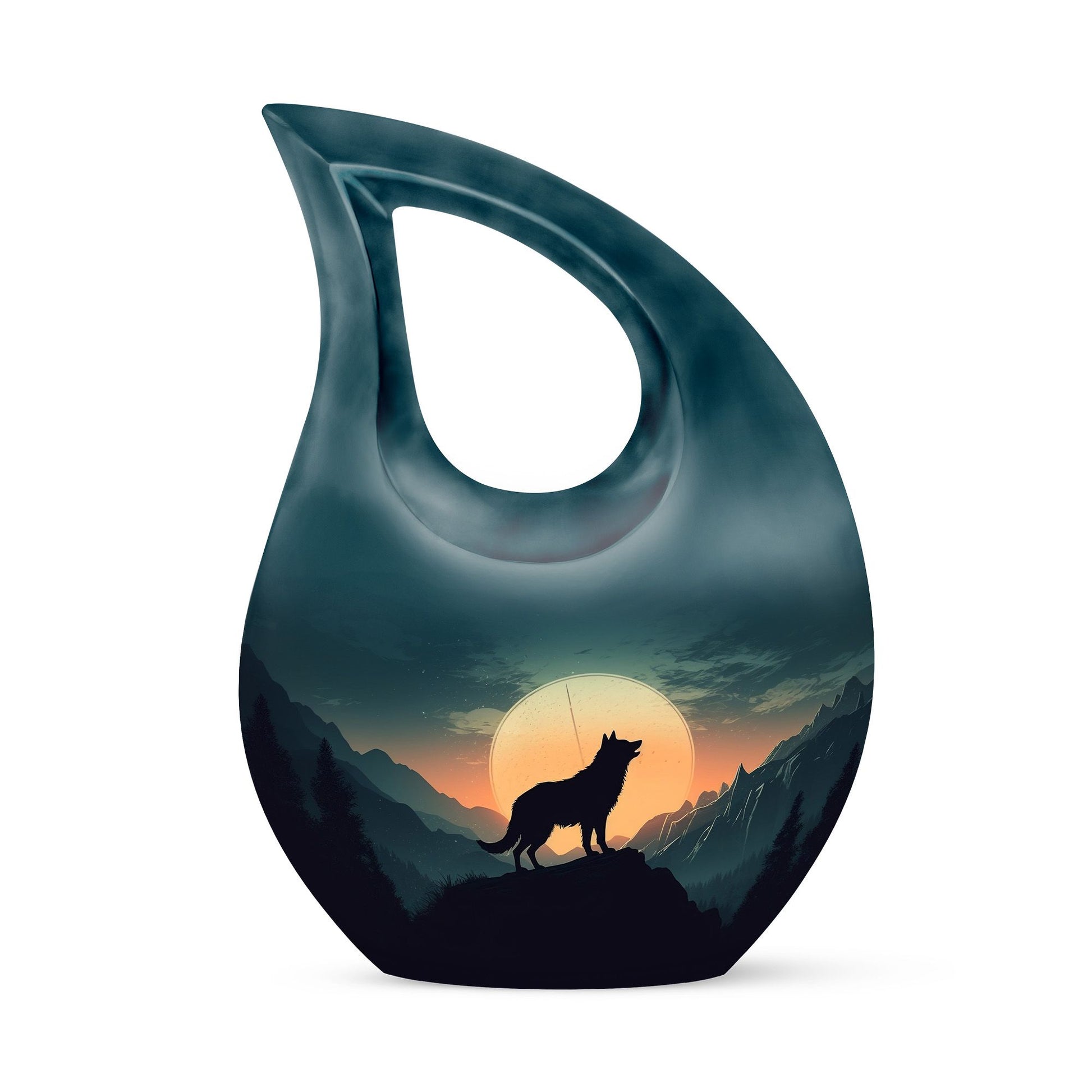 10 Inch, Wolf Howling Moon themed aluminium urn 