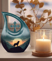 10 Inch, Wolf Howling Moon themed aluminium urn 