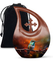 10 inch cross drop design humming bird urn