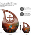 10 inch cross drop design humming bird urn