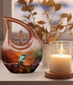 10 inch cross drop design humming bird urn