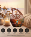 10 inch cross drop design humming bird urn
