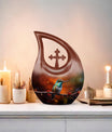 10 inch cross drop design humming bird urn
