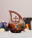 10 inch cross drop design humming bird urn