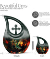 Hummingbird-themed 10 Inch Cross Drop Cremation Urn