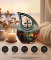 Hummingbird-themed 10 Inch Cross Drop Cremation Urn