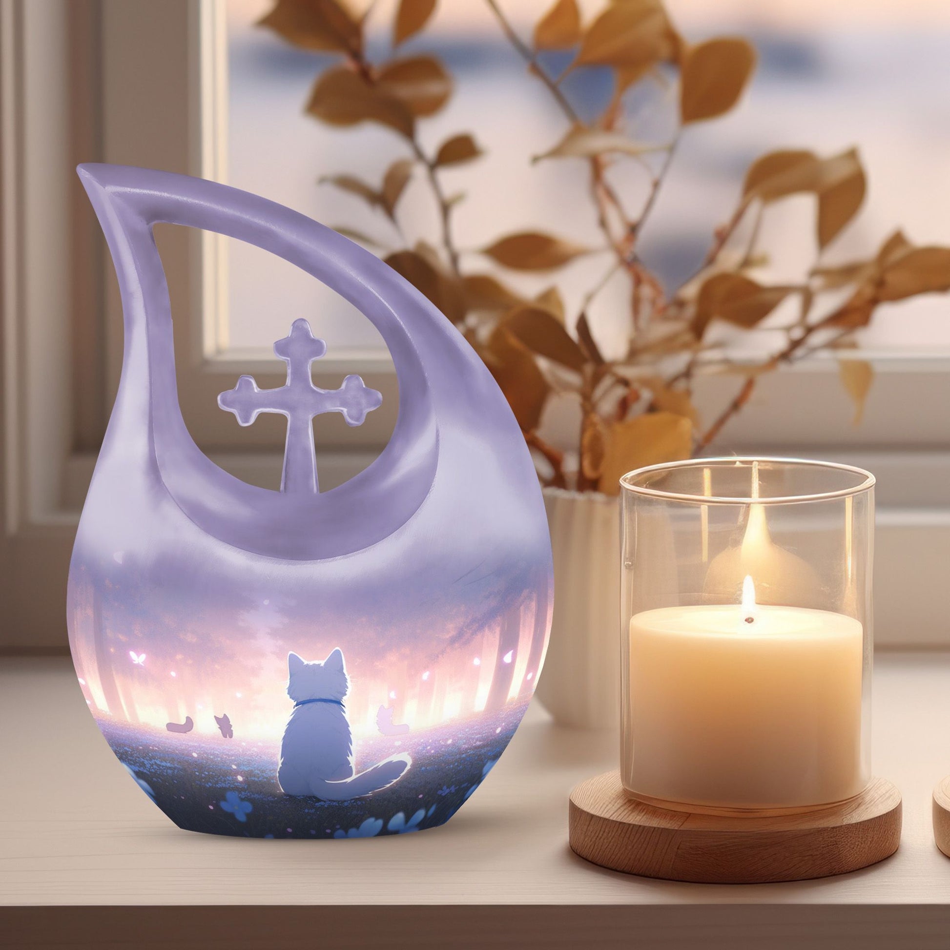 The Sorcerer's Cat themed Cross Drop Companion Urn, 