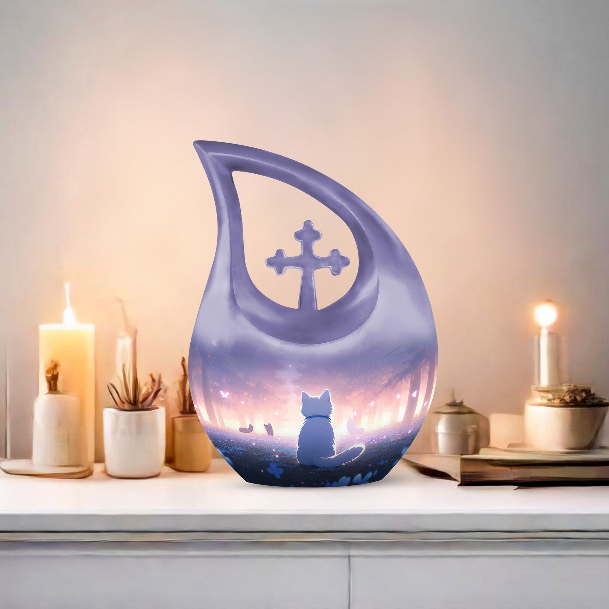 The Sorcerer's Cat themed Cross Drop Companion Urn, 