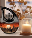 Lion-themed Cross Drop Aluminium urn 