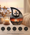 Lion-themed Cross Drop Aluminium urn 