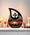 Lion-themed Cross Drop Aluminium urn 