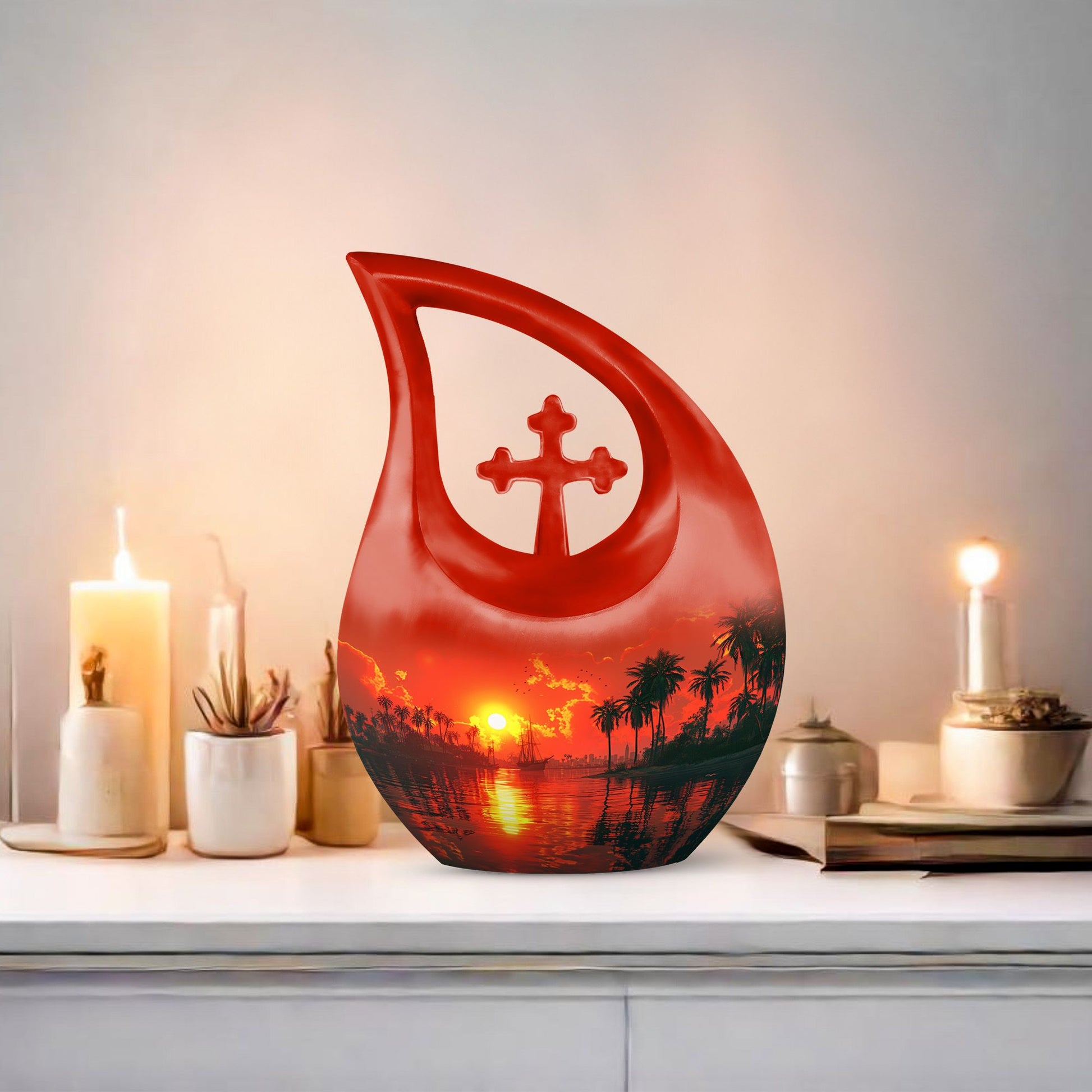 10 Inch Crimson Moon Urn 