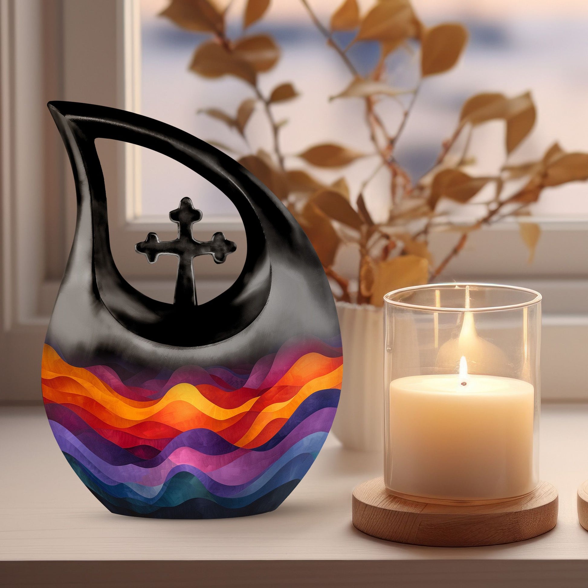 10 Inch Abstract Rainbow Urn 