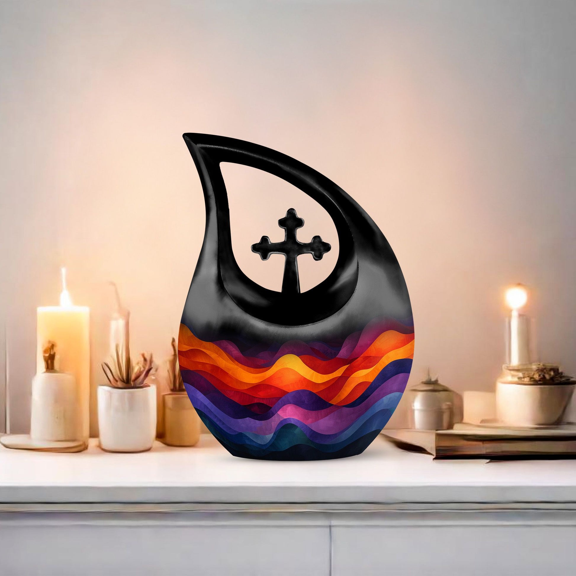 10 Inch Abstract Rainbow Urn 