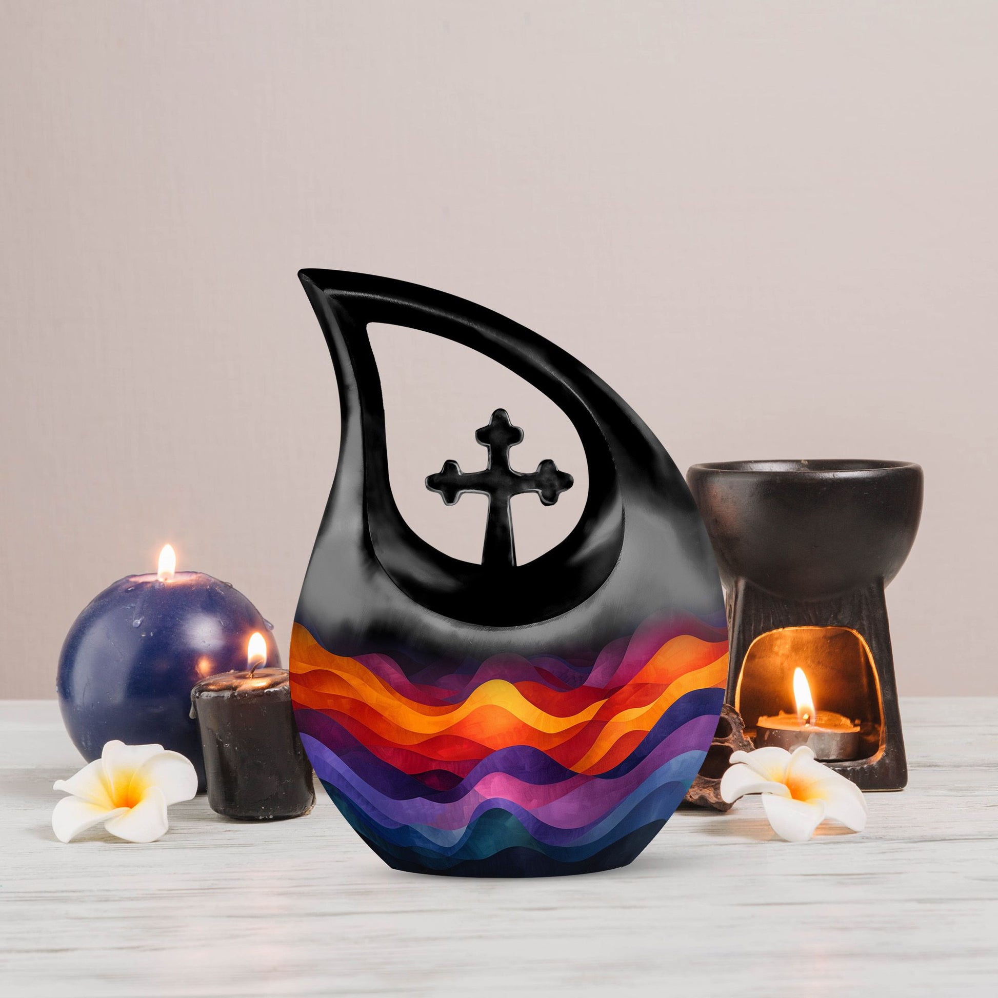 10 Inch Abstract Rainbow Urn 