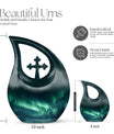 10-Inch Aurora Borealis over Cross Drop Urn,