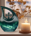 10-Inch Aurora Borealis over Cross Drop Urn,