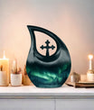 10-Inch Aurora Borealis over Cross Drop Urn,