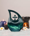 10-Inch Aurora Borealis over Cross Drop Urn,