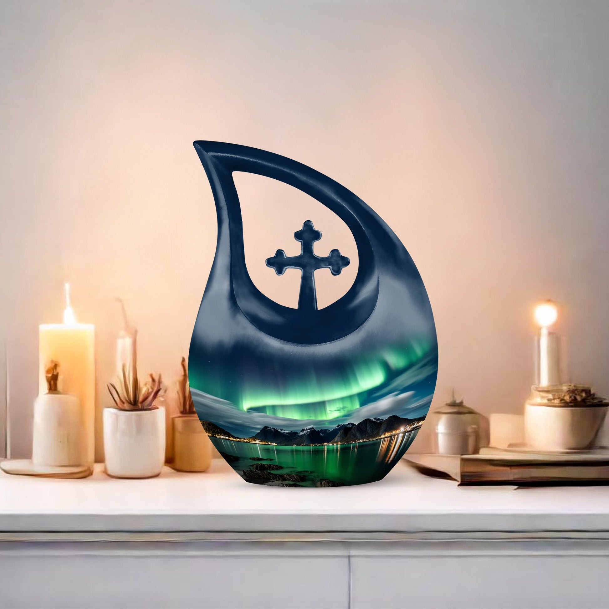 10-inch Aurora's Luminous Cross Drop Design Urn