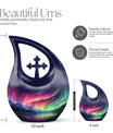 10-inch Auroral Splendor Over Cross Drop design, Outdoor Urn