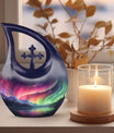 10-inch Auroral Splendor Over Cross Drop design, Outdoor Urn