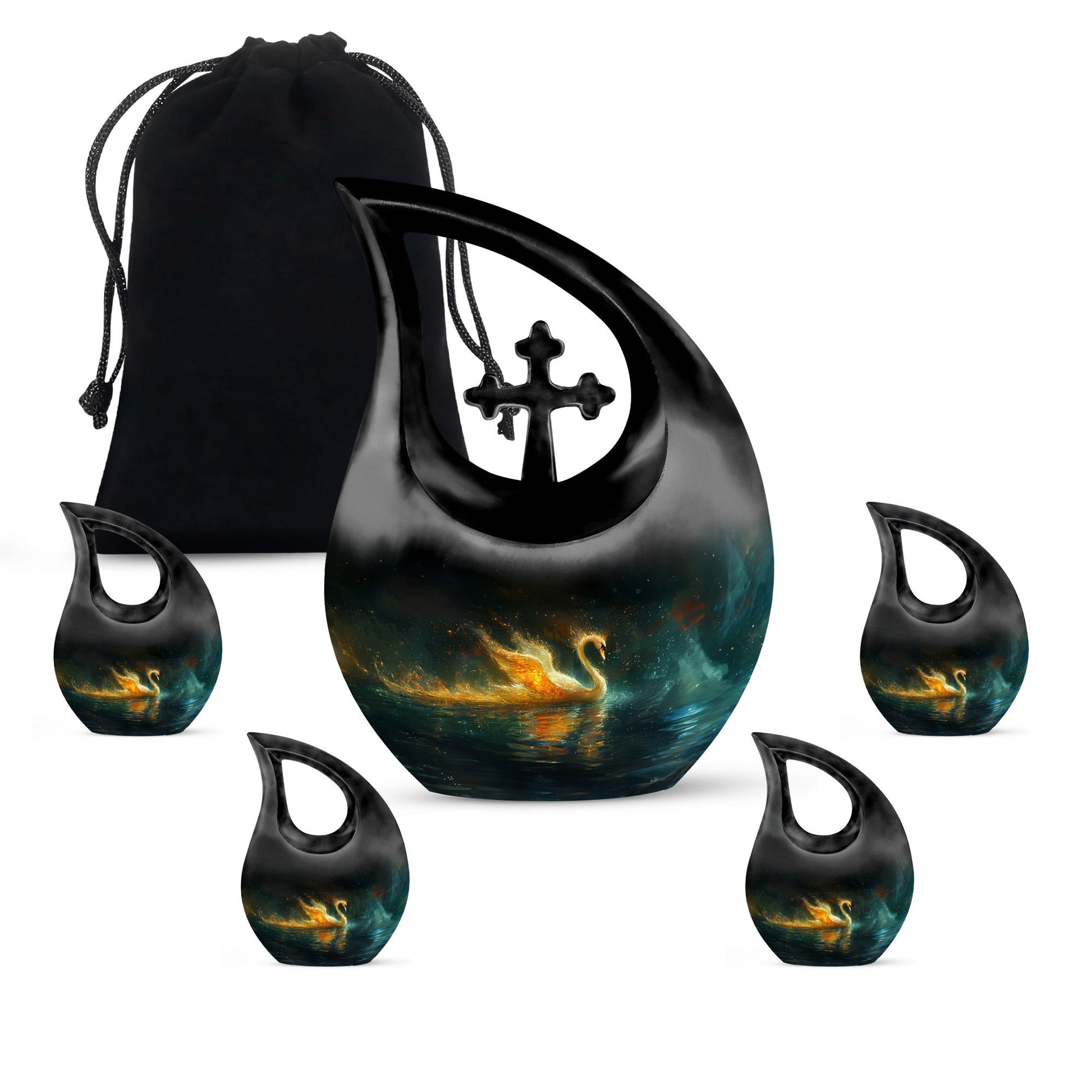 Cosmic Fire Swan Urn 